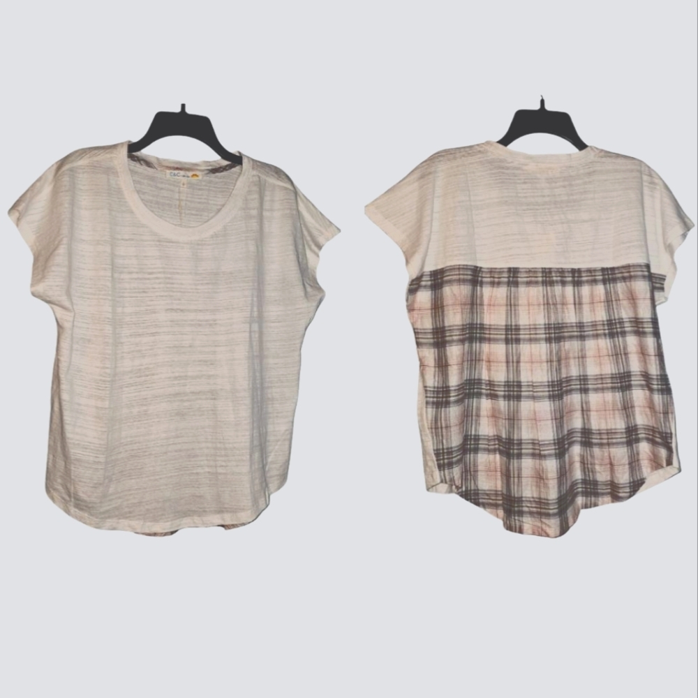 💥NEW Relaxed White Tee with Plaid Back